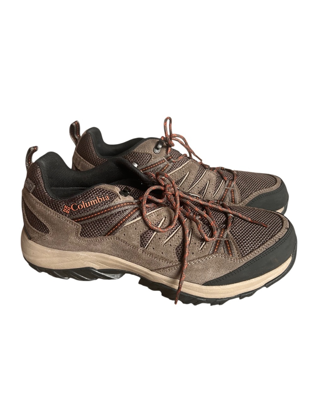 Columbia Men's Brown and Black Trail Sneakers with Orange Accents Size 12